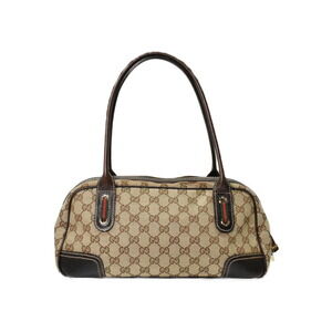 Gucci Tan Bag Line Boston Canvas GG Sherry Beige Leather Prince Ribbon